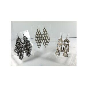 Lot 3 Dangle Earrings Metal Open Work Ornate Gold Tone Chandelier Boho Hooks